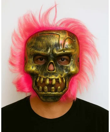 Wild Skull - Bakır Kafatası Pembe Saçlı İskelet Maske