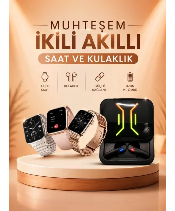 Wireless Şarjlı Akıllı Saat ve Dijital Göstergeli Kablosuz Bluetooth Kulaklık Nabız Ölçer