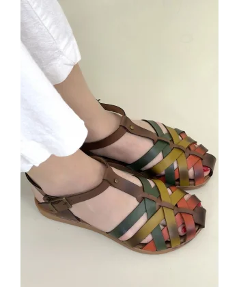 Woji Taba Hakiki Deri Kemerli Sandalet