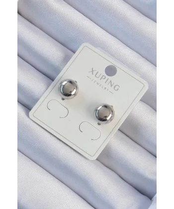 Xuping Gümüş Renk Minimal Bombeli Oval Küpe