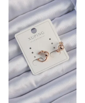 Xuping Rose Renk Zirkon Taşlı Bombeli Topçuk Earcuff Küpe