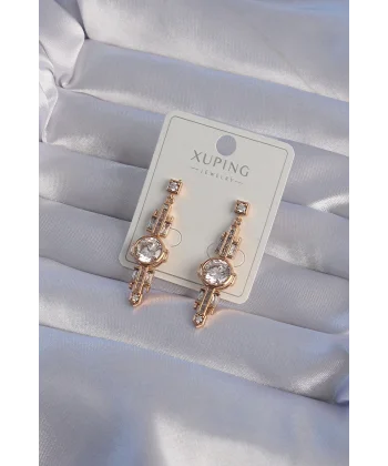 XUPİNG Rose Renk Zirkon Taşlı Geometrik Sallantılı Küpe