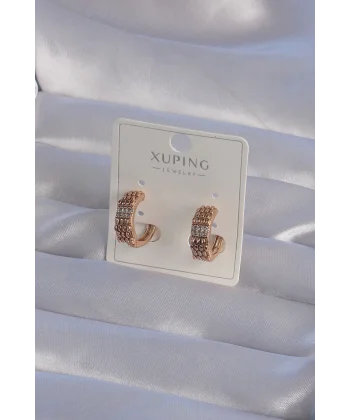 XUPİNG Rose Renk Zirkon Taşlı İşlemeli Halka Küpe