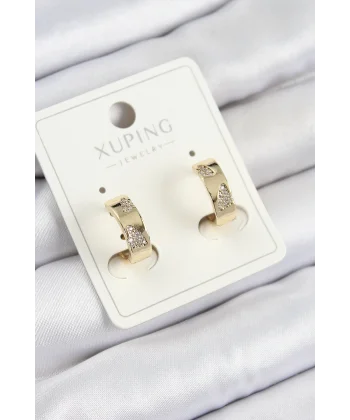 Xuping Zirkon Taşlı Desenli Halka Model Gold Renk Kadın Küpe