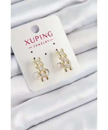 Xuping Zirkon Taşlı Sıralı Damla Model Gold Renk Kadın Küpe