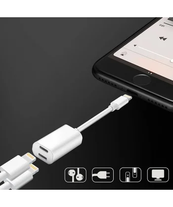Y Cable İPhone 14-13-12 11 Lightning Kulaklık +şarj Usb Adaptörü-(5775)