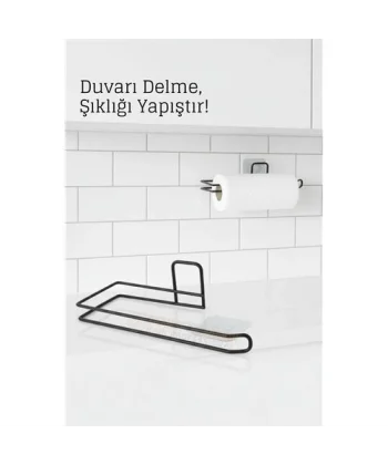 Yapışkanlı Kağıt Havluluk – Siyah Metal 25 x 7 cm