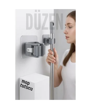 Yapışkanlı Pratik Mop ve Süpürge Tutucu – Duvara Monte Kolay Kurulum