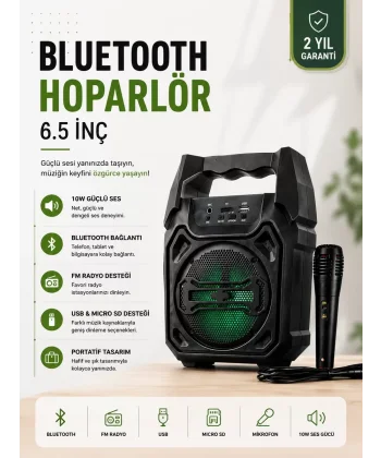 Yeni Nesil 6.5 İnç Bluetooth Hoparlör Mikrofonlu Taşınabilir Ses Sistemi