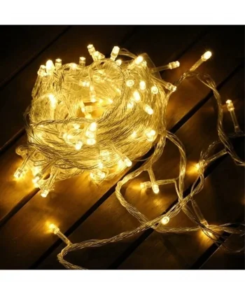 Yılbaşı Aydınlatması 100 Led Perde Hortum Sıcak Beyaz Işık - 10 Metre Dekoratif Şeffaf Kablolu Süs