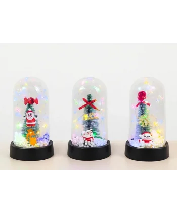 Yılbaşı Temalı Işıklı  Dekoratif Cam Fanus Alk5076