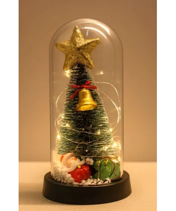 Yılbaşı Temalı Işıklı  Dekoratif Cam Fanus Alk5078