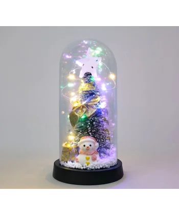 Yılbaşı Temalı Işıklı  Dekoratif Cam Fanus Alk5079