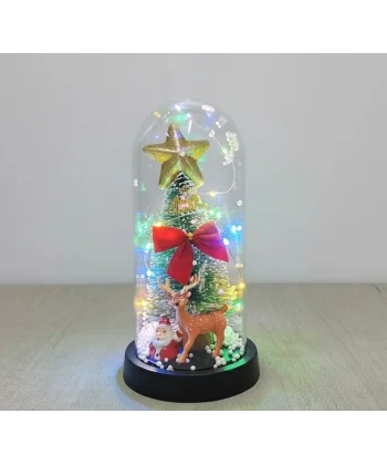 Yılbaşı Temalı Işıklı  Dekoratif Cam Fanus Alk5080