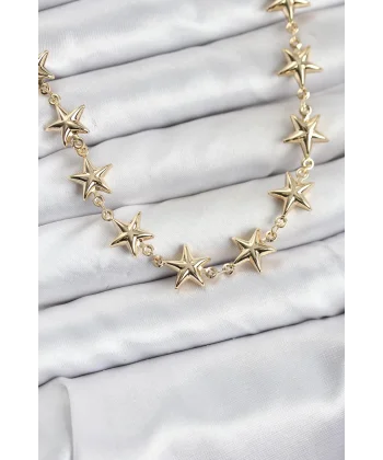 Yıldız Model Pirinç Gold Renk Kadın Kolye