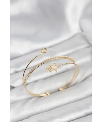 Yıldızlı Model Pirinç Gold Renk Kadın Bileklik