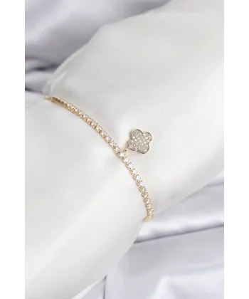 Yonca Model Zirkon Taşlı Gold Renk Asansörlü Su Yolu Bileklik