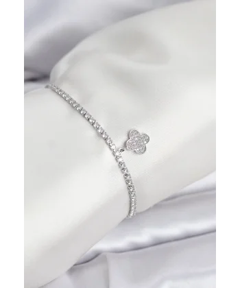 Yonca Model Zirkon Taşlı Gümüş Renk Asansörlü Su Yolu Bileklik