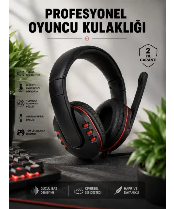 Yüksek Ses Kalitesi ve Aktif Gürültü Engelleme Özellikli Kablolu Mikrofonlu Kulaklık