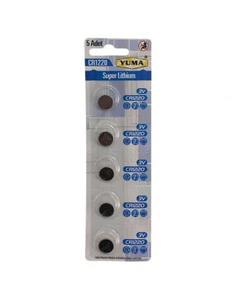 Yuma Cr1220 Süper Lityum 3v 5’li Kart Düğme Pil