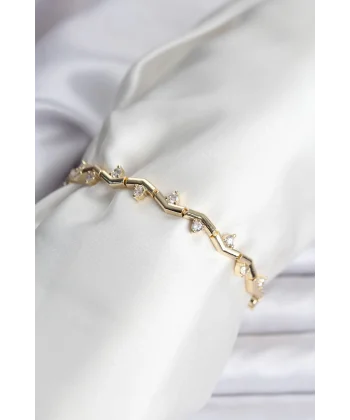 Zikzak Model Pirinç Gold Renk Bileklik