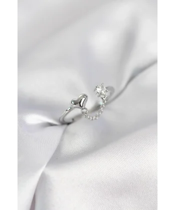 Zincir Sallantılı Kalp Model Gümüş Renk Kadın Yüzük