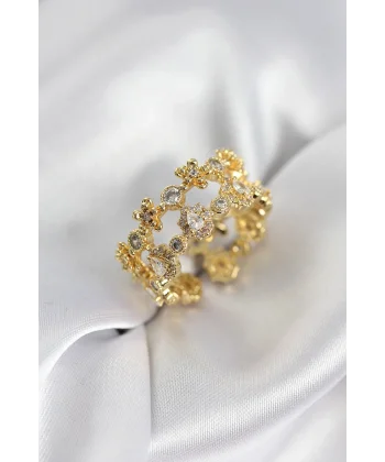 Zirkon Taşlı 2li Model Gold Renk Kadın Yüzük