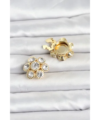 Zirkon Taşlı Çiçek Model Düğme veya Manşet Broşu