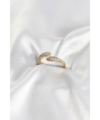 Zirkon Taşlı Gold Renk Pirinç Yüzük