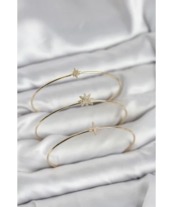 Zirkon Taşlı Kutup Yıldızı Model Gold Renk 3lü Kadın Bileklik Kombini