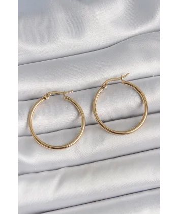 316 Çelik Gold Renk 27 mm Halka Model Kadın Küpe