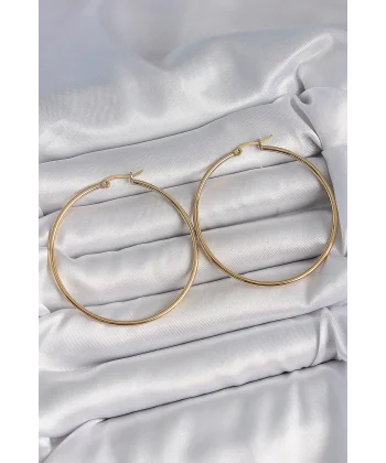 316 Çelik Gold Renk 53 mm Halka Model Kadın Küpe