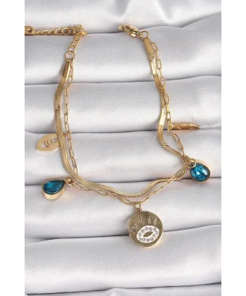 316L Çelik Gold Renk Zirkon Taşlı Göz İşleme Figür Kadın Bileklik