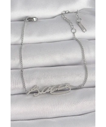 316L Çelik Gümüş Renk Atatürk İmza Model Kadın Bileklik