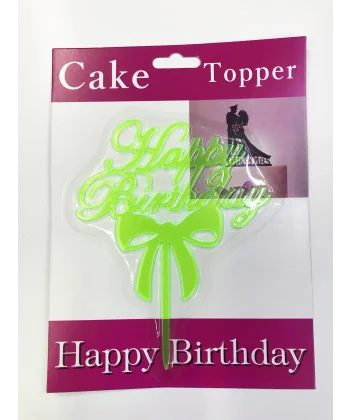 Happy Birthday Yazılı Fiyonklu Pasta Kek Çubuğu Yeşil Renk