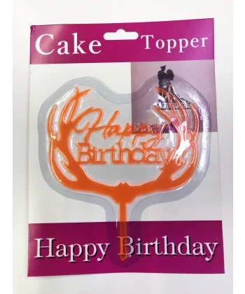 Happy Birthday Yazılı Turuncu Dallı Pasta Kek Çubuğu