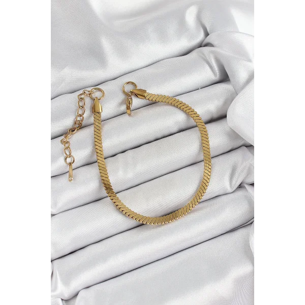 316L Çelik Gold Renk Yassı Zincir Model Kadın Bileklik