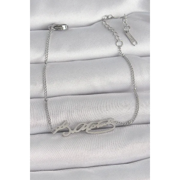 316L Çelik Gümüş Renk Atatürk İmza Model Kadın Bileklik