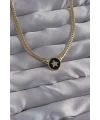 Pirinç Gold Renk Zirkon Taşlı Yıldız Model Siyah Mineli Ezme Zincirli Serenay Kolyesi