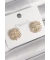 Pirinç Gold Renk Zirkon Taşlı Yonca Model Kadın Küpe