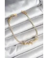 Pirinç Sıralı Kalp Figürlü Zirkon Taşlı Gold Renk Kadın Bileklik