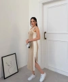Bej Miu Miu Pike Modal Elbise