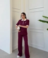 Bordo Polo Modal Fermuarlı İkili Takım