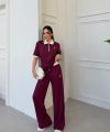 Bordo Polo Modal Fermuarlı İkili Takım