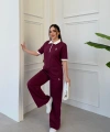 Bordo Polo Modal Fermuarlı İkili Takım
