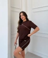 Kahverengi Alo Dalgıç İkili Şort Takım