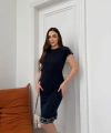 Lacivert Polo Taşlı Pike Elbise