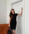 Siyah Polo Taşlı Pike Elbise