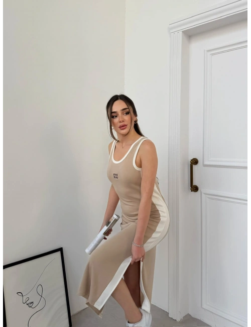 Bej Miu Miu Pike Modal Elbise