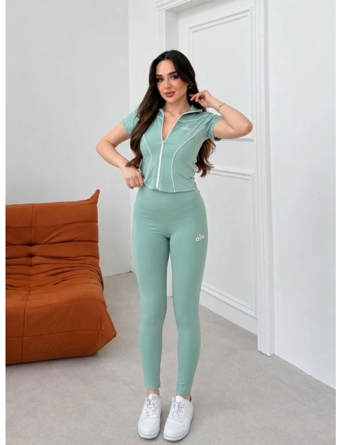 Mint Yeşili Alo Dalgıç Fermuarlı İkili Takım